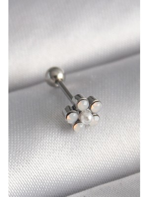 Tegan 316L Çelik Gümüş Renk Zirkon Taşlı Çiçek Model Tragus Piercing TG27PR1283