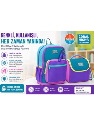 Coral High Renkli Okul Sırt Çantası 23759+THERMO Beslenme Çantası 11759