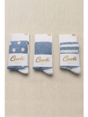 Cocole Socks Erkek Bebek Külotlu Çorabı 3'lü Set Pamuklu Mavi Karışık Desenli 0-24 Ay