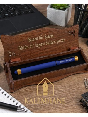 Kalemhane Bambu Aksesuarlı Kişiye Özel Roller Kalem Ahşap Kutulu