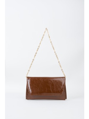 Vivaq Kadın Kahve Zarf Tasarım 2 Bölmeli Mini Zincir Askılı Çıt Çıt Kapama Clutch Ve El Çantası