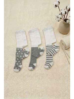 Cocole Socks Erkek Bebek Külotlu Çorabı 3'lü Set Pamuklu Gri Karışık Desenli 0-24 Ay