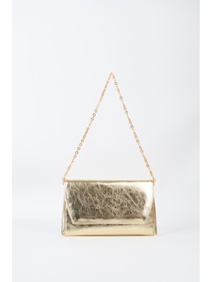 Vivaq Kadın Gold Zarf Tasarım 2 Bölmeli Mini Zincir Askılı Çıt Çıt Kapama Clutch Ve El Çantası
