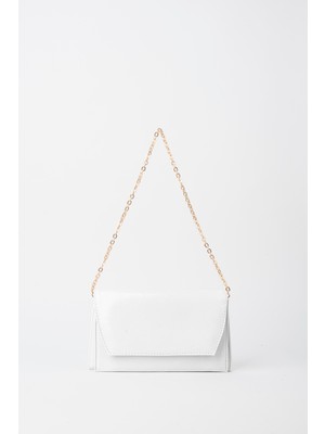Vivaq Kadın Beyaz Zarf Tasarım 2 Bölmeli Mini Zincir Askılı Çıt Çıt Kapama Clutch Ve El Çantası