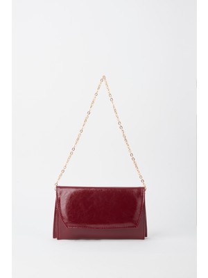 Vivaq Kadın Bordo Zarf Tasarım 2 Bölmeli Mini Zincir Askılı Çıt Çıt Kapama Clutch Ve El Çantası