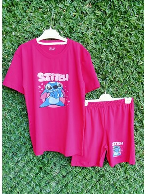 bebexy Pembe Stitch  Baskılı  Şortlu Takım