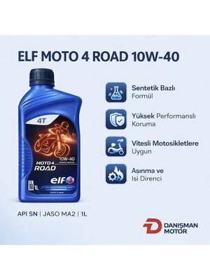 Elf Moto 4 Road 10W-40 Sentetik Bazlı 4 Zamanlı Motosiklet Yağı 1 Litre