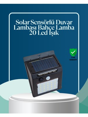 Sensörlü 20 LED Solar Duvar Lambası 3 Metre Algılama Mesafesi - Lisinya