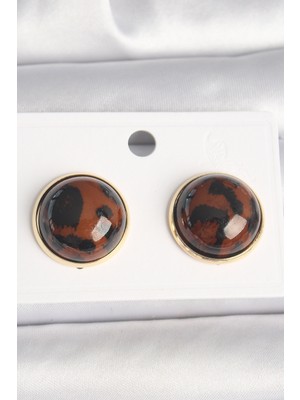 Pirinç Gold Renk 3D Daire Leopar Model Kadın Küpe - Lisinya