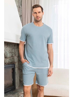 Aydoğan Erkek Kısa Kol Şort Biye Detay Waffle Kumaş Pijama Takımı 260102 Mint