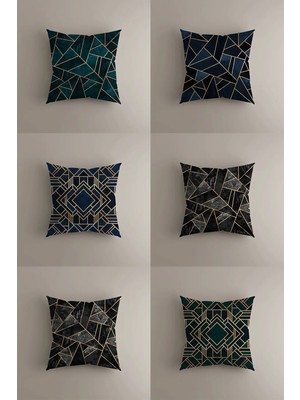 6'lı Lüks Art Deco Kırlent Kılıfı Seti - Altın Geometrik Desenli, Çift Taraflı Şık Tasarım, 43X43 cm