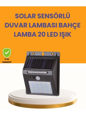20 LED Güneş Enerjili Hareket Sensörlü Dış Mekan Duvar Lambası - Lisinya