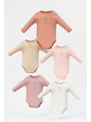 Minipomes Kız Bebek Uzun Kol Çıtçıtlı Body Seti Pembe