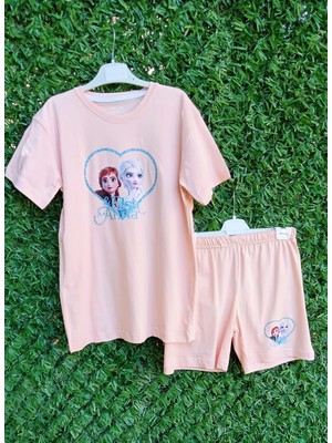 bebexy Somon Elsa ve Anna Baskılı  Şortlu Takım