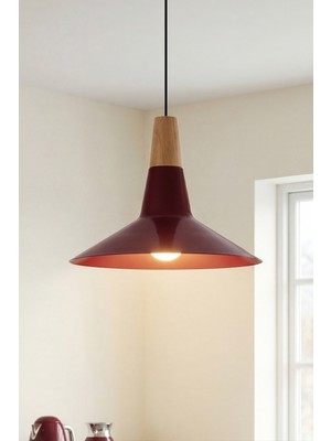 Marrien Ruby Bohem Ahşap Bordo Metal Sarkıt (30 Cm)  Yemek Masası Üstü Avize  Mutfak & Salon Aydınlatması