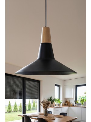 Marrien Ruby Bohem Ahşap Siyah Metal Sarkıt (30 Cm)  Yemek Masası Üstü Avize  Mutfak & Salon Aydınlatması