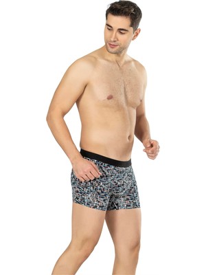 Obje Erkek Siyah Çizgili Zikzaklı Cotton Boxer