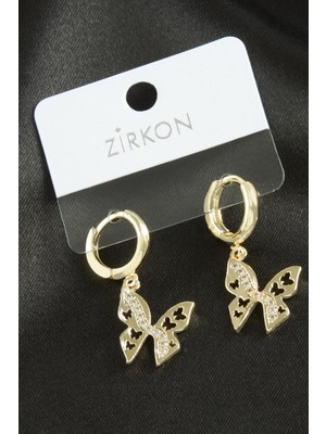 Zero Land Cosmotex Kelebek Zirkon Taşlı Küpe-Sarı