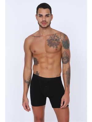 Obje Erkek Siyah Dıştan Lastikli Üç Düğmeli Boxer