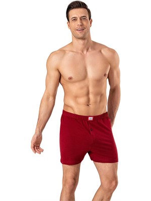 Obje Erkek Bordo Penye Düğmeli Boxer