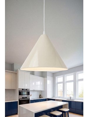 Marrien Cone Bohem Krem Metal Sarkıt (25 Cm)  Yemek Masası Üstü Avize  Mutfak & Salon Aydınlatması
