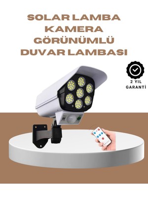 İlanib Ticaret Güneş Enerjili LED Lamba + Güvenlik Kamerası Görünümlü– 5-8 M Hareket Algılamalı Beyaz Işık