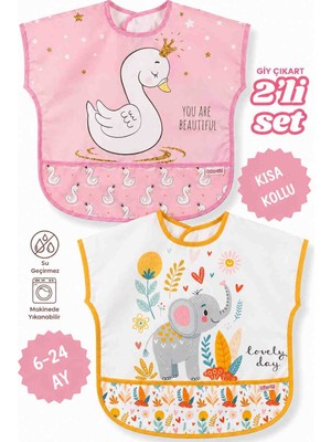 UmBaby Su Geçirmez Bebek Mama Önlüğü 2’li Set – Kısa Kollu, Yıkanabilir, 6-24 Ay (Sevimli Desenli)