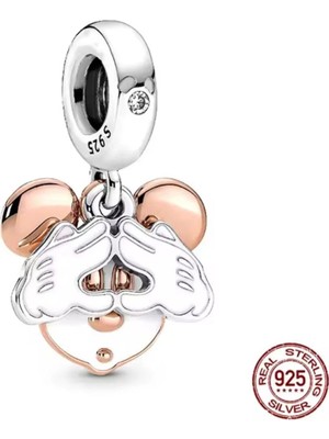 Gümüş Mickey Mouse Çift El Sallantılı Charm