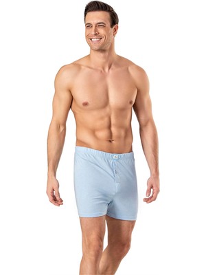 Obje Erkek Mavi Penye Düğmeli Boxer