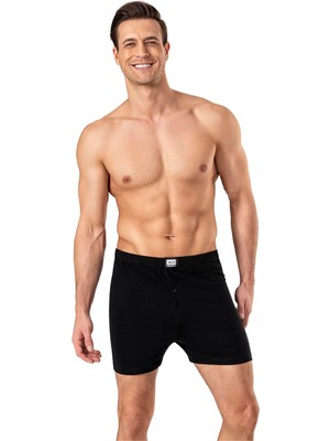 Obje Erkek Siyah Penye Düğmeli Boxer