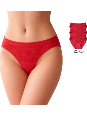 Tutku Kadın Pamuklu Slip 3’lü Günlük Set – Kırmızı, Bikini Kesim