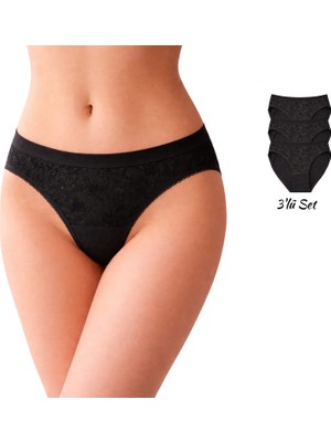 Tutku Kadın Pamuklu Slip 3’lü Günlük Set – Siyah, Bikini Kesim
