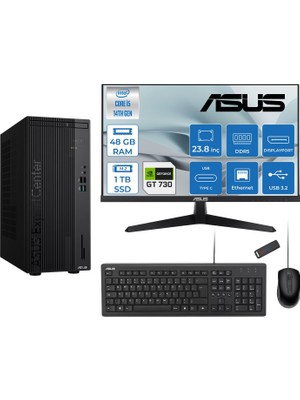 Asus Expertcenter D501MER  Intel® Core™ İ5-14500 48GB Ddr5 1tb SSD 4GB/GT730  Freedos Mini Tower+23.8" 120Hz Asus Monitör Masaüstü Bilgisayar 12WD501MER32F18+ZETTAUSBBELLEK