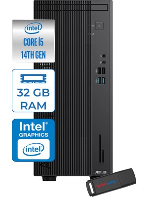 Asus Expertcenter D501MER  Intel® Core™ İ5-14500 32GB Ddr5 2tb SSD Intel® UHD Graphics 770 WIN11PRO Mini Tower Masaüstü Bilgisayar WD501MERP14+ZETTAUSBBELLEK