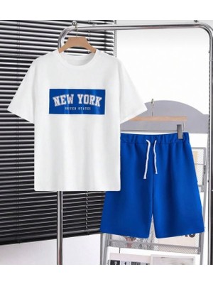 Nıgrum Pardus Yeni Sezon New York Baskılı %100 Pamuk Erkek Çocuk T-Shirt Bermuda Şort Takımı