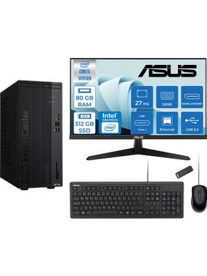 Asus Expertcenter D501MER  Intel® Core™ İ5-14500 80GB Ddr5 512GB SSD Intel® UHD Graphics 770 Freedos Mini Tower+27" 120Hz Asus Monitör Masaüstü Bilgisayar 14WD501MERF27+ZETTAUSBBELLEK