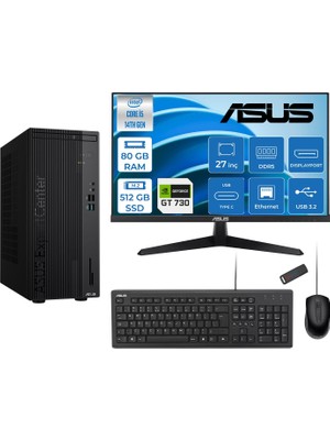 Asus Expertcenter D501MER  Intel® Core™ İ5-14500 80GB Ddr5 512GB SSD 4GB/GT730  Freedos Mini Tower+27" 120Hz Asus Monitör Masaüstü Bilgisayar 14WD501MER32F27+ZETTAUSBBELLEK