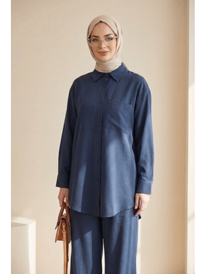 Moda Morfo Önü Düğmeli Tek Cepli Gömlek Pantolon Modal Takım -Laci