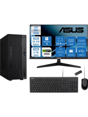 Asus Expertcenter D501MER  Intel® Core™ İ5-14500 32GB Ddr5 2tb SSD 6GB/RTX3050 WIN11PRO Mini Tower+23.8" 120Hz Asus Monitör Masaüstü Bilgisayar 12WD501MER23P14+ZETTAUSBBELLEK