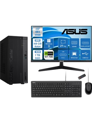 Asus Expertcenter D501MER  Intel® Core™ İ5-14500 48GB Ddr5 1tb SSD 4GB/GT730  WIN11PRO Mini Tower+27" 120Hz Asus Monitör Masaüstü Bilgisayar 14WD501MER32P18+ZETTAUSBBELLEK