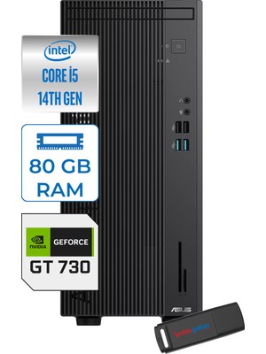 Asus Expertcenter D501MER  Intel® Core™ İ5-14500 80GB Ddr5 4tb SSD 4GB/GT730  Freedos Mini Tower Masaüstü Bilgisayar WD501MER32F30+ZETTAUSBBELLEK