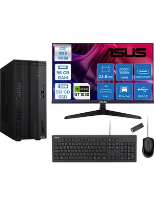 Asus Expertcenter D501MER  Intel® Core™ İ5-14500 96GB Ddr5 512GB SSD 4GB/GT1030  Freedos Mini Tower+23.8" 120Hz Asus Monitör Masaüstü Bilgisayar 12WD501MER21F32+ZETTAUSBBELLEK