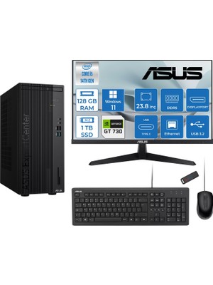 Asus Expertcenter D501MER  Intel® Core™ İ5-14500 128GB Ddr5 1tb SSD 4GB/GT730  WIN11HOME Mini Tower+23.8" 120Hz Asus Monitör Masaüstü Bilgisayar 12WD501MER32H38+ZETTAUSBBELLEK