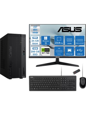 Asus Expertcenter D501MER  Intel® Core™ İ5-14500 24GB Ddr5 256GB SSD 4GB/GT730  WIN11PRO Mini Tower+23.8" 120Hz Asus Monitör Masaüstü Bilgisayar 12WD501MER32P06+ZETTAUSBBELLEK