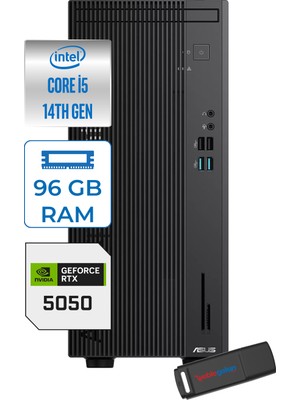 Asus Expertcenter D501MER  Intel® Core™ İ5-14500 96GB Ddr5 512GB SSD 8GB/RTX5050 WIN11PRO Mini Tower Masaüstü Bilgisayar WD501MER27P32+ZETTAUSBBELLEK