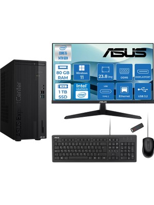Asus Expertcenter D501MER  Intel® Core™ İ5-14500 80GB Ddr5 1tb SSD Intel® UHD Graphics 770 WIN11PRO Mini Tower+23.8" 120Hz Asus Monitör Masaüstü Bilgisayar 12WD501MERP28+ZETTAUSBBELLEK