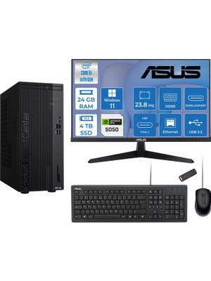 Asus Expertcenter D501MER  Intel® Core™ İ5-14500 24GB Ddr5 4tb SSD 8GB/RTX5050 WIN11HOME Mini Tower+23.8" 120Hz Asus Monitör Masaüstü Bilgisayar 12WD501MER27H10+ZETTAUSBBELLEK