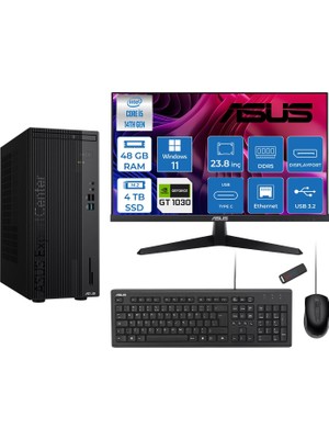 Asus Expertcenter D501MER  Intel® Core™ İ5-14500 48GB Ddr5 4tb SSD 4GB/GT1030  WIN11HOME Mini Tower+23.8" 120Hz Asus Monitör Masaüstü Bilgisayar 12WD501MER21H20+ZETTAUSBBELLEK