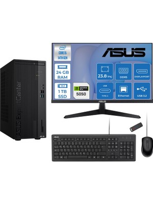 Asus Expertcenter D501MER  Intel® Core™ İ5-14500 24GB Ddr5 1tb SSD 8GB/RTX5050 Freedos Mini Tower+23.8" 120Hz Asus Monitör Masaüstü Bilgisayar 12WD501MER27F08+ZETTAUSBBELLEK
