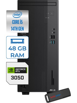 Asus Expertcenter D501MER  Intel® Core™ İ5-14500 48GB Ddr5 1tb SSD 6GB/RTX3050 Freedos Mini Tower Masaüstü Bilgisayar WD501MER23F18+ZETTAUSBBELLEK
